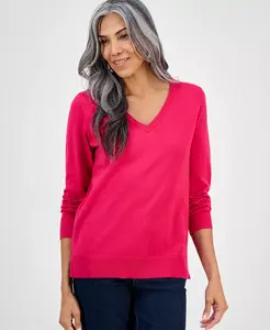 Женский свитер с V-образным вырезом и длинными рукавами, созданный для Macy's Style & Co, розовый