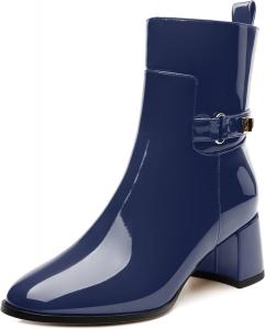 Женские ботильоны SKYSTERRY с круглыми носками, массивным каблуком и высоким блок-каблуком, модные ботинки из лакированной кожи для вечеринок, свадеб, шопинга, работы и короткие платья, Navy Blue
