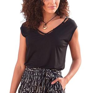 Женский топ с V-образным вырезом и шнуровкой Lascana, Black