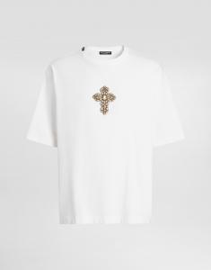 Хлопковая футболка с изящной нашивкой Dolce & Gabbana, белый