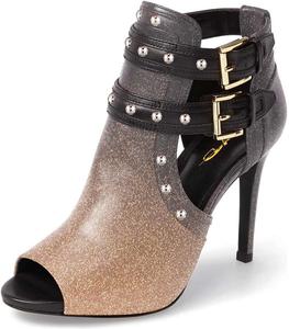 Женские шикарные ботильоны XYD с открытым носком, высокие каблуки, застежка на пряжку, двойные ремешки, вырезы, модная обувь для вечеринок, Sparkle Gradient