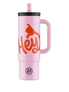 Кружка с ручкой и трубочкой 800 мл 24Bottles, розовый