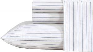 Nautica Комплект постельного белья King (265x274 см), синяя полосатая расцветка Beaux, из хлопкового перкаля, с наволочками и простыней на резинке