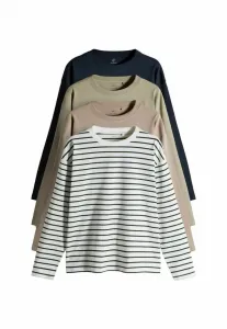 Комплект из 4 футболок с длинным рукавом, стандартного кроя, из плотной ткани. The Set, Navy Stripe Neutral Khaki