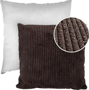Декоративная подушка 50х50 см, чехол на молнии, диванная подушка с наполнителем, однотонный вельветовый бархат, темно-коричневый цвет
