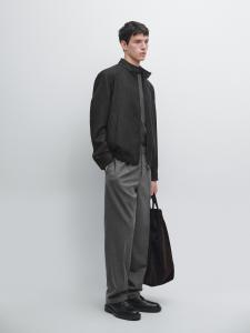 Бомбер из 100% шерсти с узором «елочка» Massimo Dutti, grey