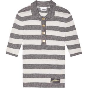 Поло с полосками и блестящими вставками GANNI, белый