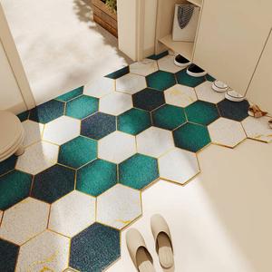 Dajiang Ковер 120х200 см для прихожей, грязеотталкивающий, противоскользящий, с петлевым ворсом, темно-зеленый с золотым узором