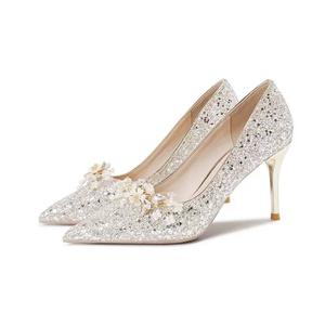 Женские туфли на высоком каблуке шампань A poinsettia princess, Champagne 8Cm