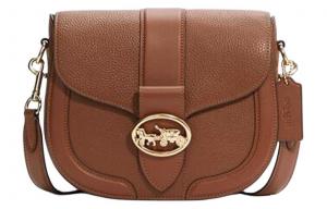 Кожаная седельная сумка Georgie, Bacchus, через плечо, кроссбоди маленькая женская карамельно-коричневая COACH