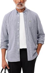 Мужская рубашка Lacoste с длинным рукавом, классический крой, в клетку, на пуговицах, White & Navy Blue