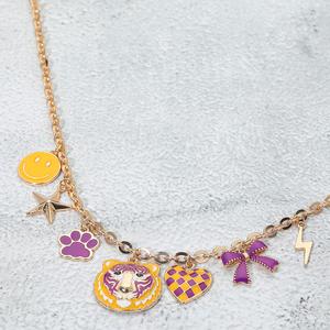Ожерелье Gameday Animal Mascot Bow Star Heart Smile Face Charm Station Charm Fashnzfab, золотой/фиолетовый/желтый