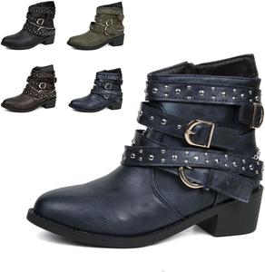 Женские готические ботильоны из искусственной кожи с заклепками, ремешками и массивным каблуком, панк, с боковой молнией, мото-ботинки Generic, Blue