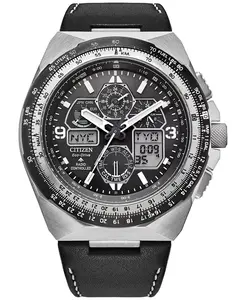 Мужские часы Eco-Drive Chronograph Promaster Skyhawk с черным кожаным ремешком, 46 мм Citizen