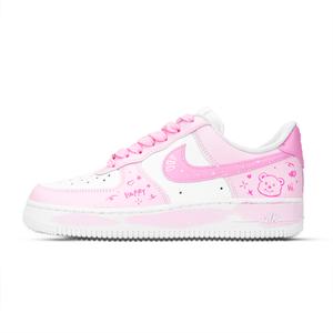 Nike Кроссовки Air Force 1 Star Love Bear Graffiti, износостойкие, низкие, для скейтбординга, унисекс, розовые, белые
