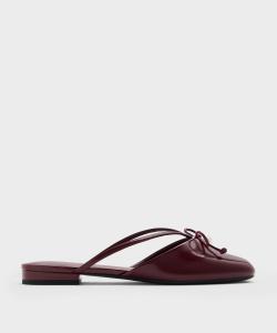 Мюли на плоской подошве с жемчужной отделкой и бантом Charles & Keith, цвет Burgundy
