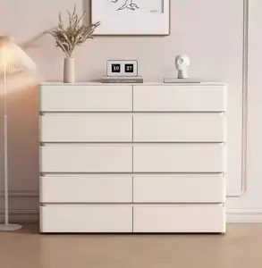 Yu Senyi Комод 100х40х100 см для спальни из массива дерева с кожаными вставками, 10 ящиков, в стиле лайт-люкс, полностью собран