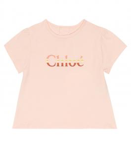 Хлопковая футболка с детским принтом Chloé Kids, розовый