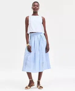 Женская хлопковая плиссированная миди-юбка с ажурной отделкой On 34th, синий