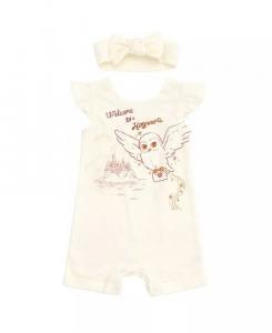 Комбинезон из французской махровой ткани с изображением совы Hedwig для маленьких девочек и повязка на голову для новорожденных до Harry Potter, белый