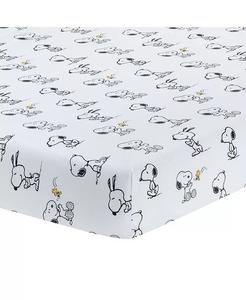 Простыня для детской кроватки Classic Snoopy из 100% хлопка белого/черного цвета Lambs & Ivy, белый