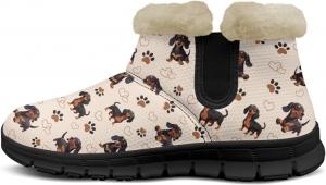 Женские зимние сапоги с принтом собак, милые пушистые ботильоны, теплые противоскользящие снегоступы, размер US 6-12 Pointodoor, Dachshund Dog Paw Print