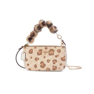 COACH Женская маленькая одноручная сумочка из лакированного полотна, Leopard Shadow Velvet Love