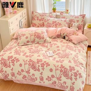 Yalu Пододеяльник 180х200 см из молочного вельвета, утепленный флисом, комплект из 4 предметов для кровати 1.5 м