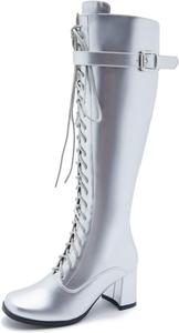 Женские сапоги LIURUIJIA Gogo с кружевами, с молнией сбоку, высокая коленная и на толстом каблуке, сапоги для езды, Silver