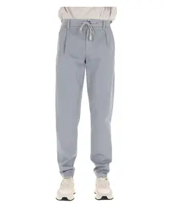 Светло-Голубые хлопковые удобные брюки на шнуровке Eleventy, синий