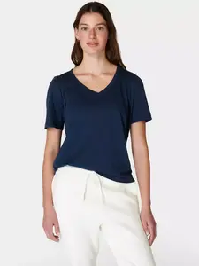 Футболка Sweaty Betty Essential Organic Cotton Blend V-Neck, цвет navy/blue