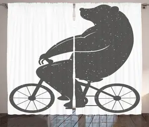 Шторы ABAKUHAUS в современном деревенском стиле, с изображением хипстерского медведя-велосипедиста, универсальные ленточные шторы для гостиной с петлями и крючками, 280 x 225 см, серые Abakuhaus