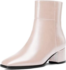 Женские ботильоны Eldof с низким блочным каблуком, квадратным носком и массивным каблуком, короткие ботинки с боковой молнией, каблуки Челси, Matte Pink