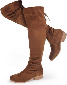 Женские модные ботфорты Hawkwell выше колена черные с низким плоским каблуком