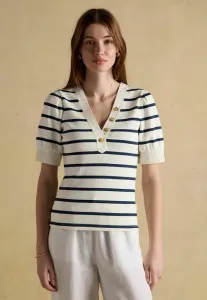 Футболка с v-образным вырезом и пышными рукавами, прямого кроя, модель tabitha. Joules, Navy Stripe