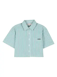 Топ в полоску с воротником Michael Kors Kids, зеленый