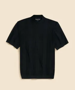 Льняной полосатый свитер с высоким воротником и короткими рукавами