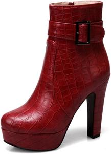 Женские кожаные ботильоны с узором змеи, пряжкой, сексуальные, модные, удобные, на высоком каблуке Generic, Red