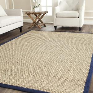 Ковер SAFAVIEH, 275 x 366 см, - коллекция Natural Fiber - большой - Natural & Blue, Seagrass, узор Basketweave с бордюром (NF114E)