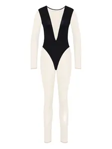 Комбинезон с длинными рукавами и V-образным вырезом Maison Close, черный