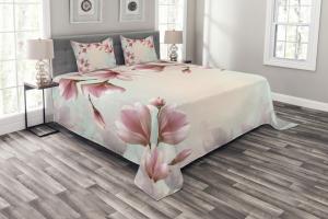 ABAKUHAUS Комплект покрывала Magnolia, эффект двойной экспозиции, комплект с моющимися наволочками, для односпальных кроватей 220 х 220 см, темно-коралловый