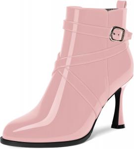 Женские ботильоны MODENCOCO с ремешком на щиколотке, пряжкой, закругленным носком, молнией, свадебные на высоком каблуке-стилетте 3,3 дюйма, Pink