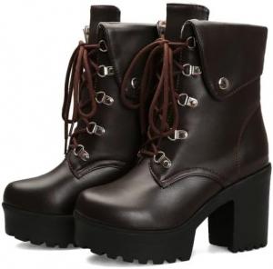Готические женские ботильоны на высоком устойчивом каблуке с платформой, шнуровкой и военной застежкой, большой размер WAOLSU, Brown