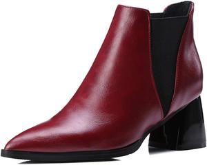Женские ботильоны VOKLIN вестерн с остроконечным носком, эластичной боковой вставкой, средней подошвой и декоративным каблуком, Red-Velvet Lined