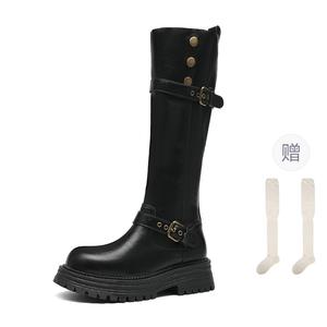 Высокие сапоги женские черные/коричневые ZHR, черный[Fleece-Lined Thermal]+Knee-High Socks