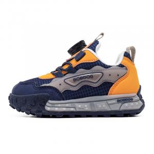 Износостойкие, дышащие, поддерживающие, низкие детские кроссовки для повседневной носки для детей от 3 до 7 лет BOBDOG, темно-синий/желтый