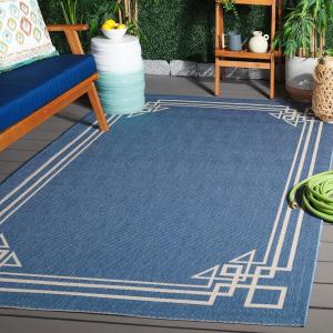 Ковер SAFAVIEH, 161 x 232 см, Washable Outdoor Courtyard Collection, Blue & Light Beige, Non-Shedding & Easy Cleaning, для патио, заднего двора, прихожей (CY6406-233)