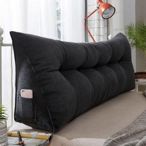 Однотонная треугольная подушка-клин для спинки дивана-кровати со съемной подушкой, треугольная подушка-клин для изголовья кровати, подушка для чтения и позиционирования спины (Цвет: черный, Размер: 150 см/59 дюймов) COZMAX, Black