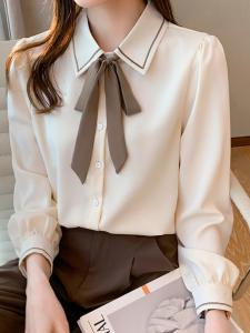 Блузка с лентой и стежками в тон ткани (женская) Doux Belle, цвет Beige