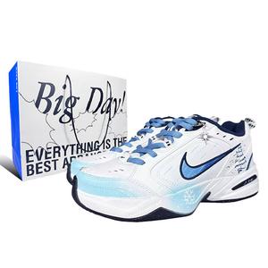 Nike Низкие кроссовки Air Monarch 4 с защитой от скольжения, износостойкие, массивные, унисекс, белые, синие